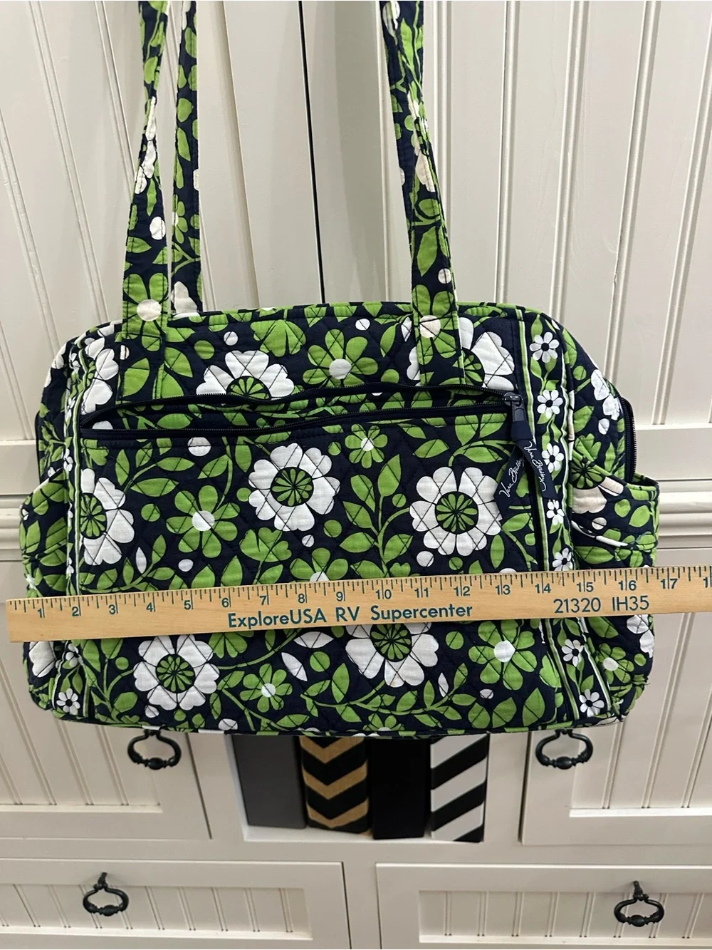 Vera Bradley”Lucky You” Navy, Green & White Quilted Floral Shoulder Diaper Tote